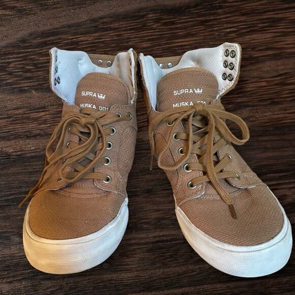 Supra Muska High Top Sneakers 001 Skytop Size 6.5 Mens‎ Khaki Tan Canvas EUC main image 8